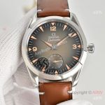 High Quality Replica OMEGA Railmaster Brown Strap Black Face Dial Silver Bezel Fashion Watch 38mm